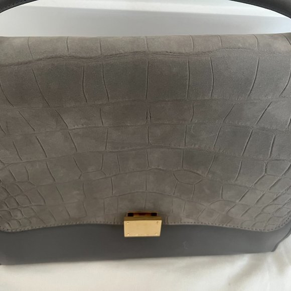 Celine grey croc embroidered trapeze medium bag - Picture 9 of 13